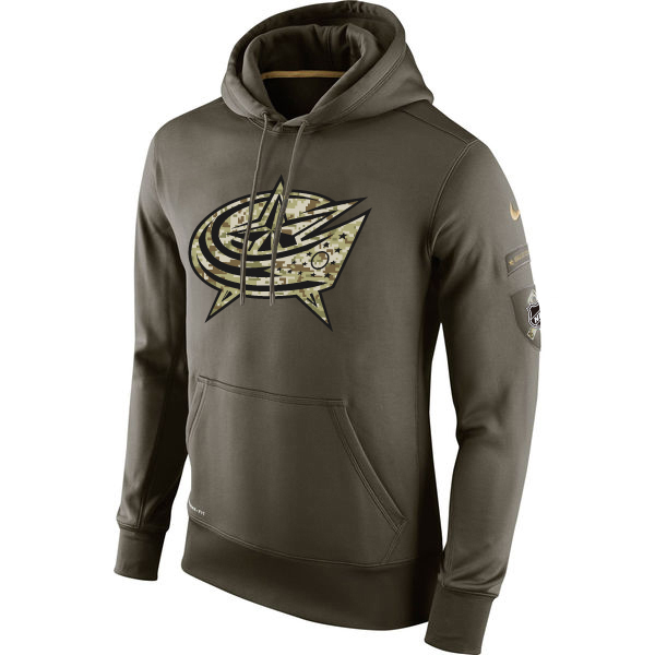 Men NHL Columbus Blue Jackets Nike Olive Salute To Service KO Performance Hoodie Green->columbus blue jackets->NHL Jersey